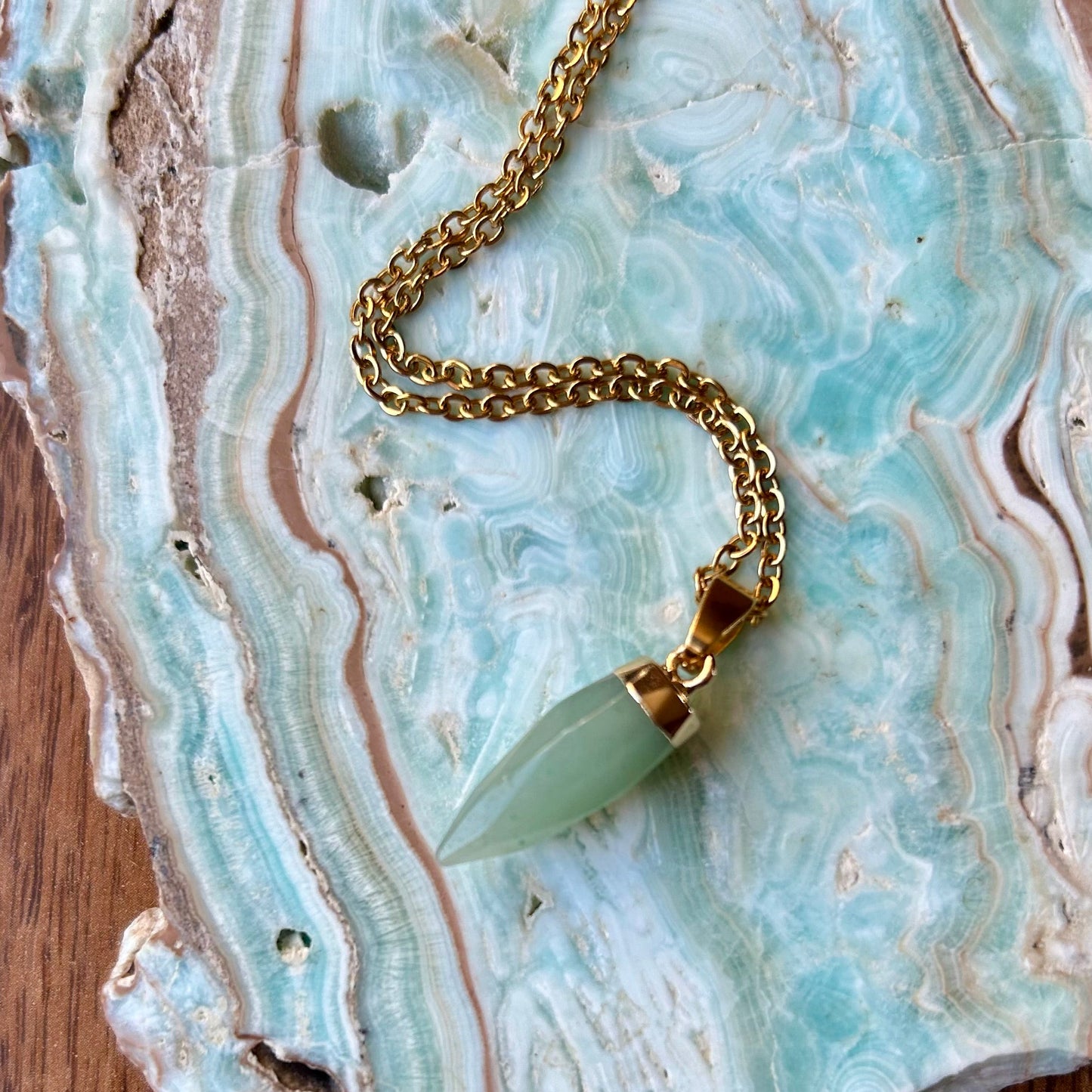 Green Aventurine Gold Pendant Necklace