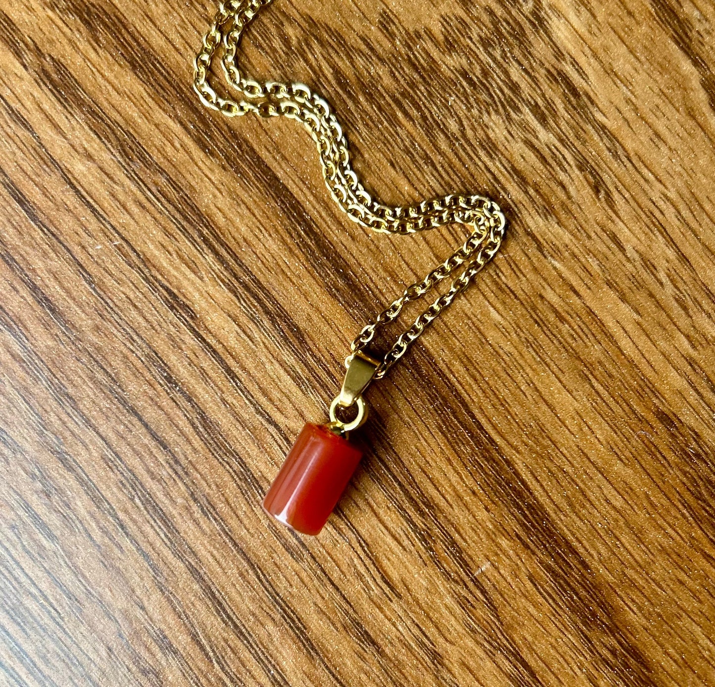 Carnelian Gold Cylinder Pendant Necklace