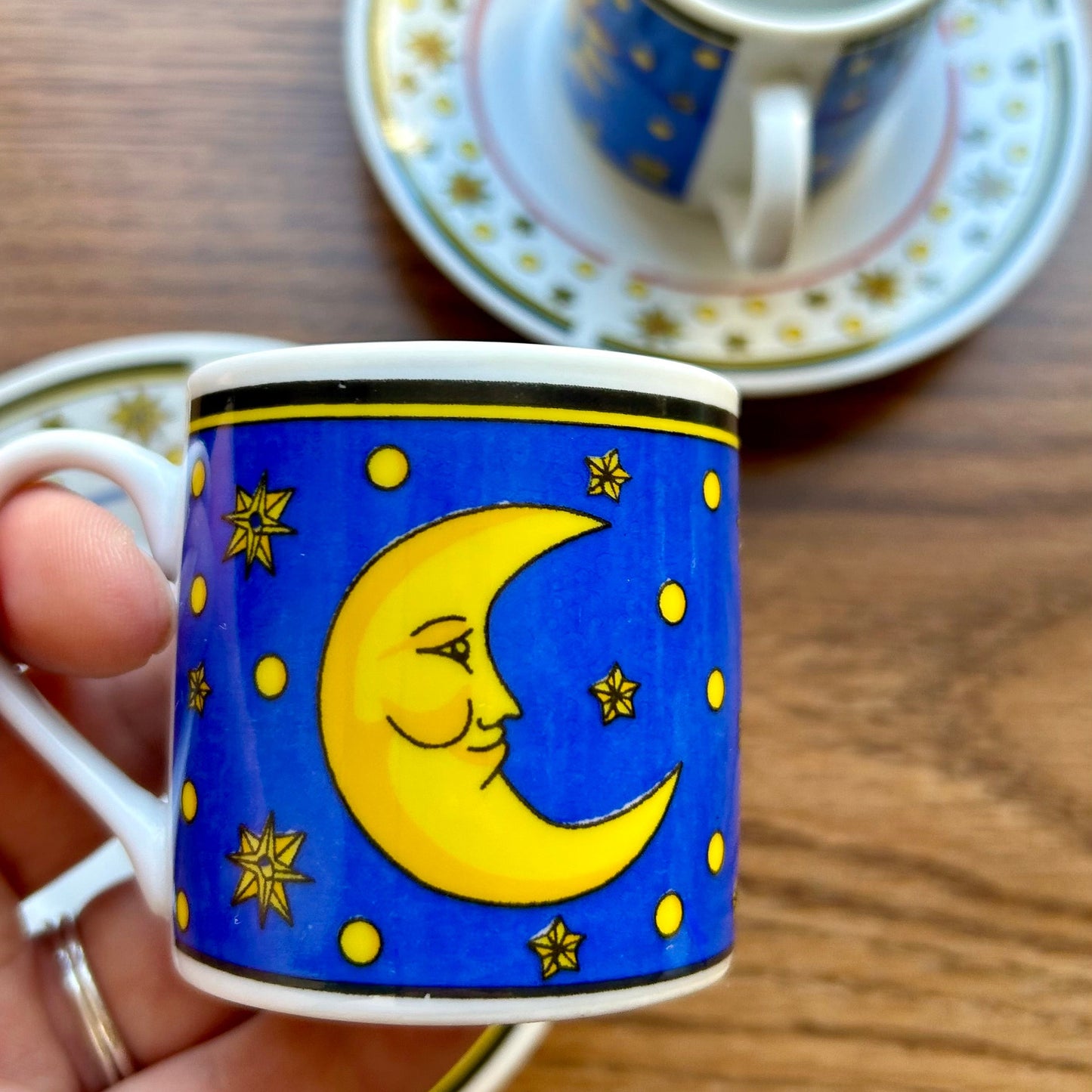 Vintage Celestial 4 pc Espresso Cup Saucer Set