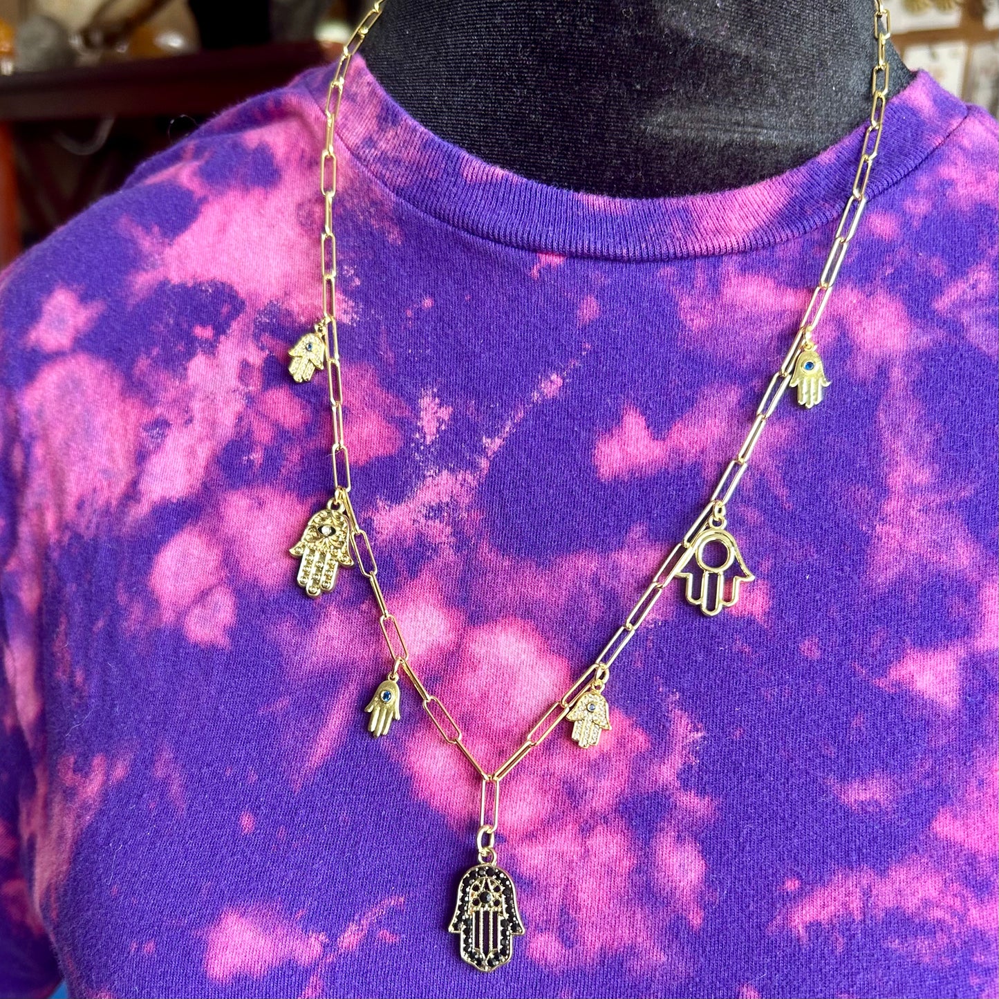 Hamsa Hand Gold Charm Necklace