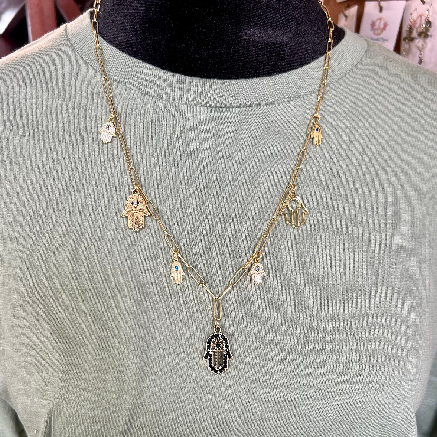 Hamsa Hand Gold Charm Necklace