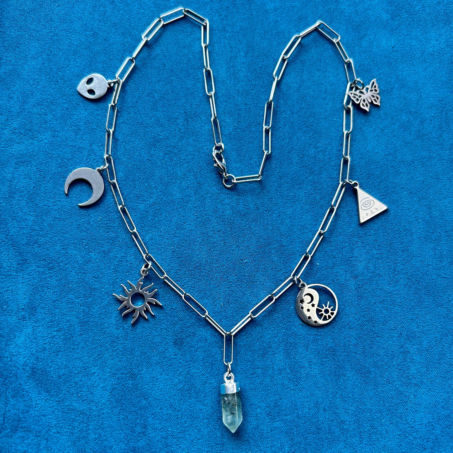 Prehnite Silver Charm Necklace