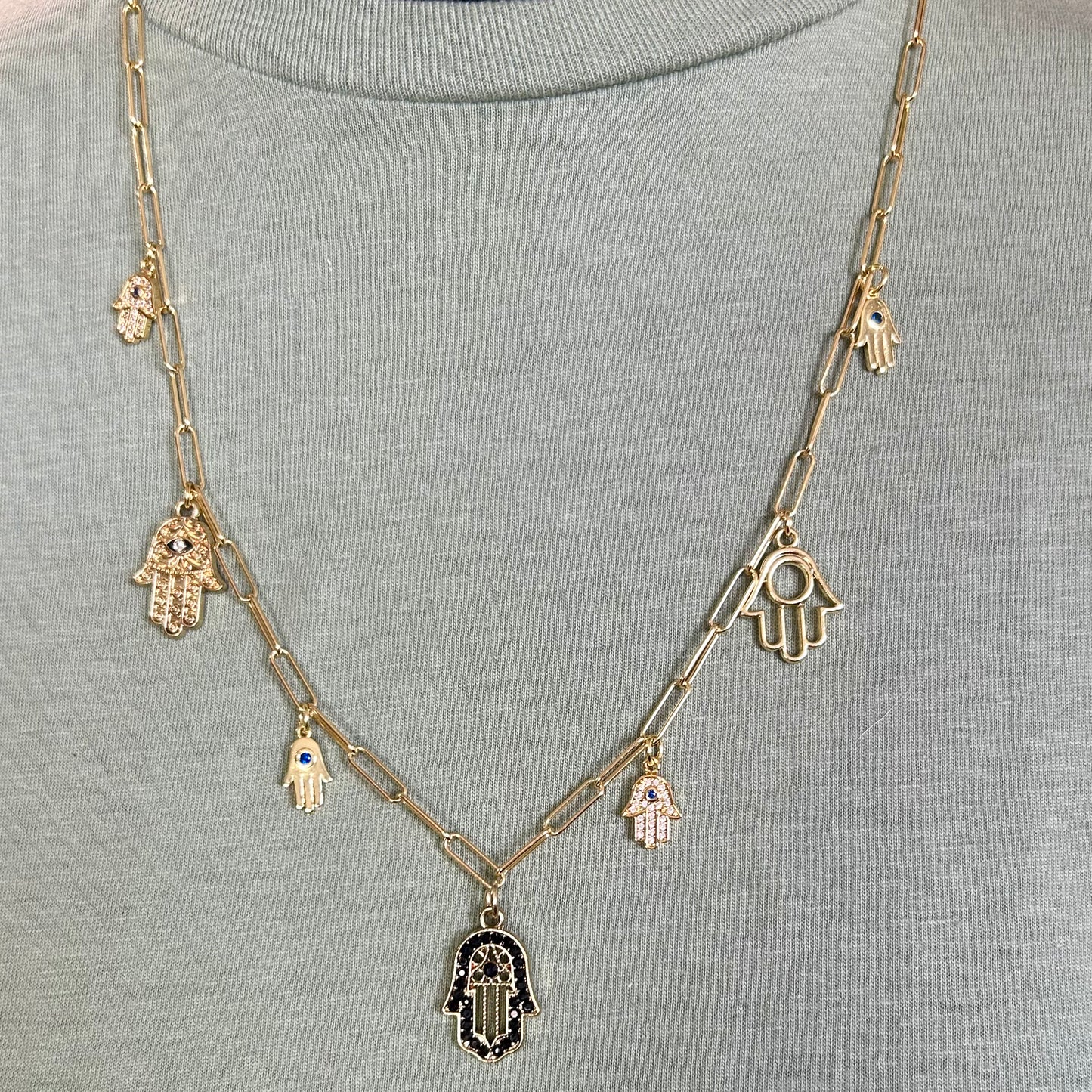 Hamsa Hand Gold Charm Necklace