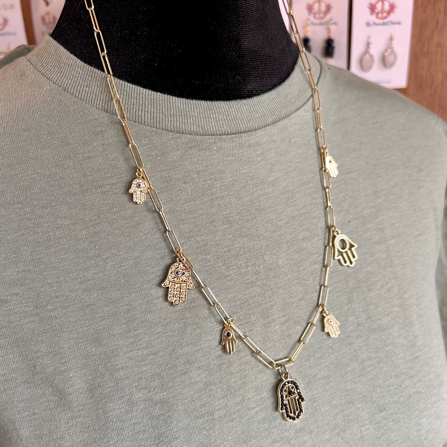 Hamsa Hand Gold Charm Necklace