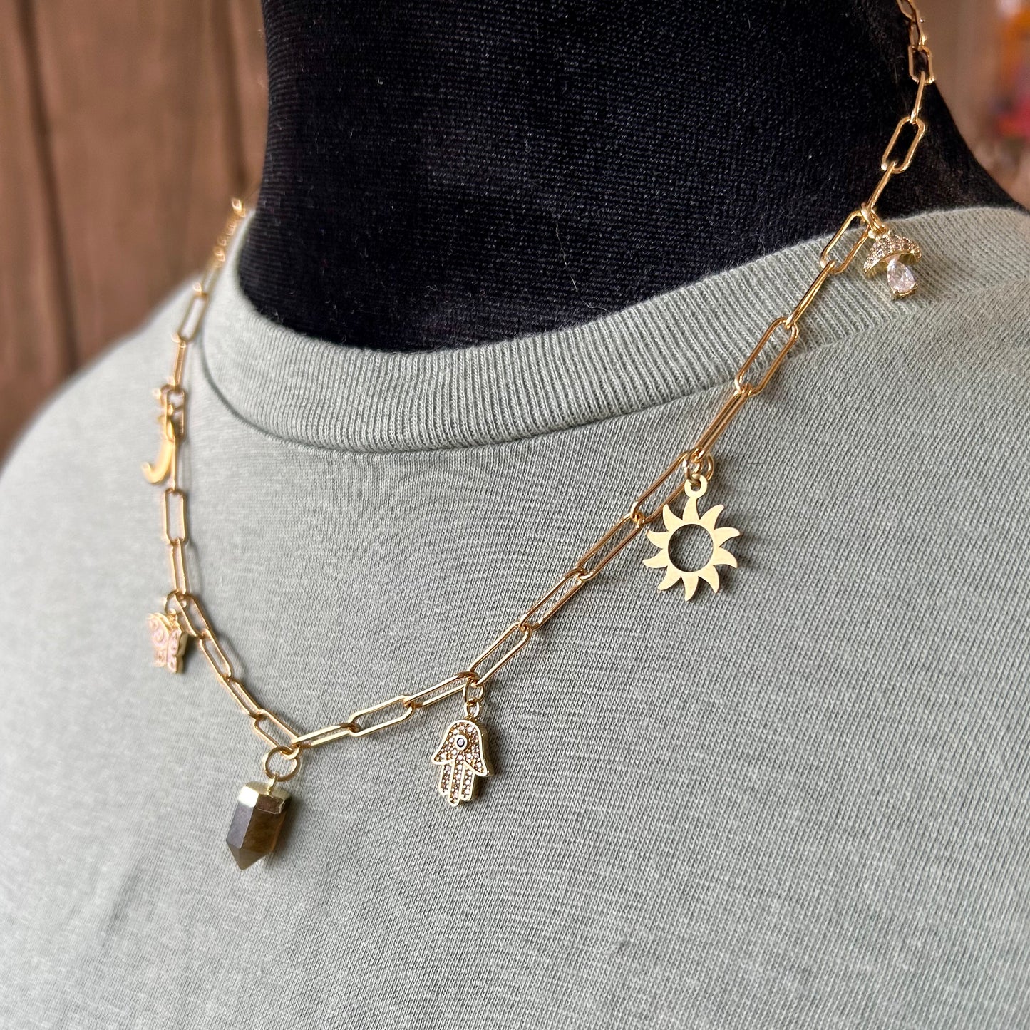 Labradorite Gold Charm Necklace
