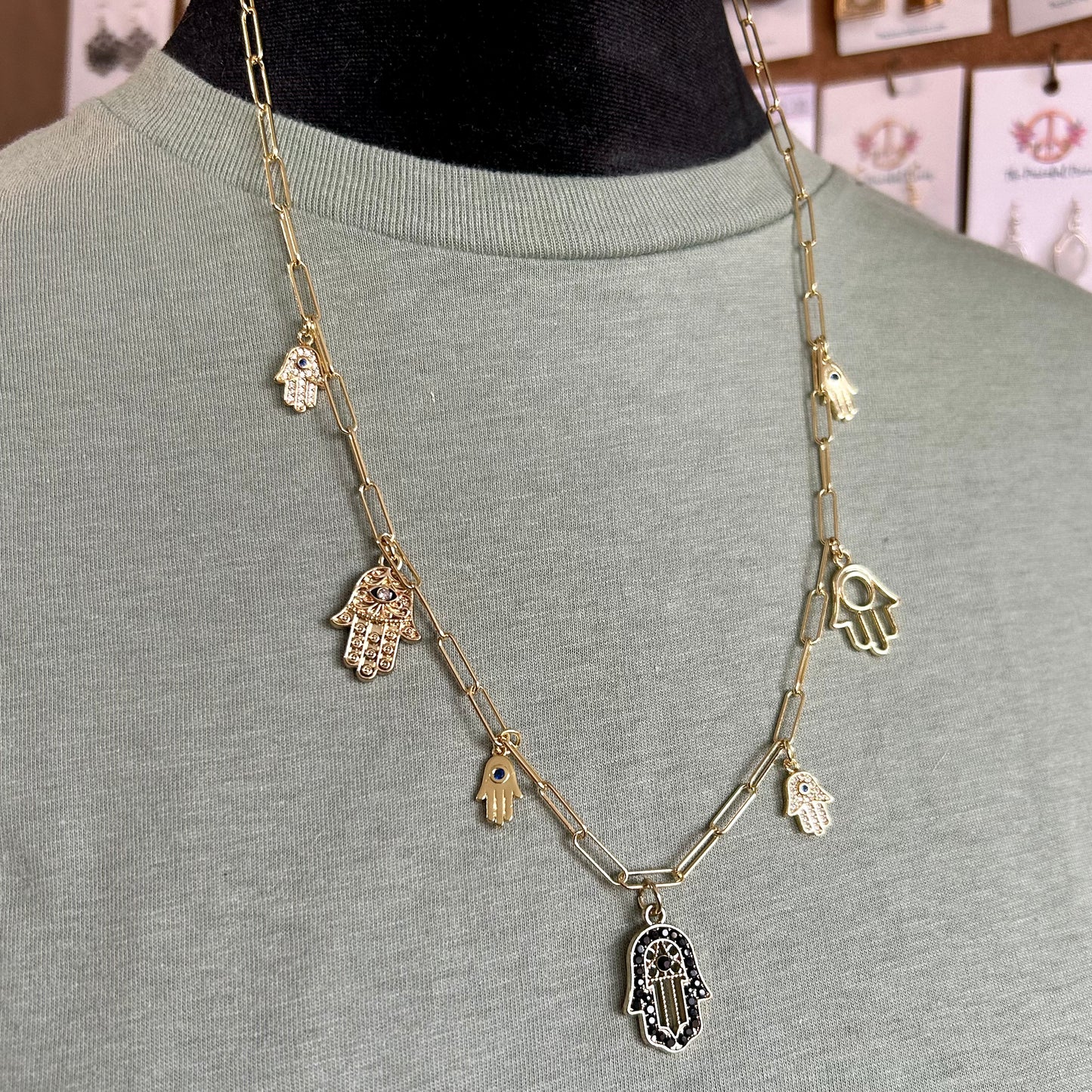 Hamsa Hand Gold Charm Necklace