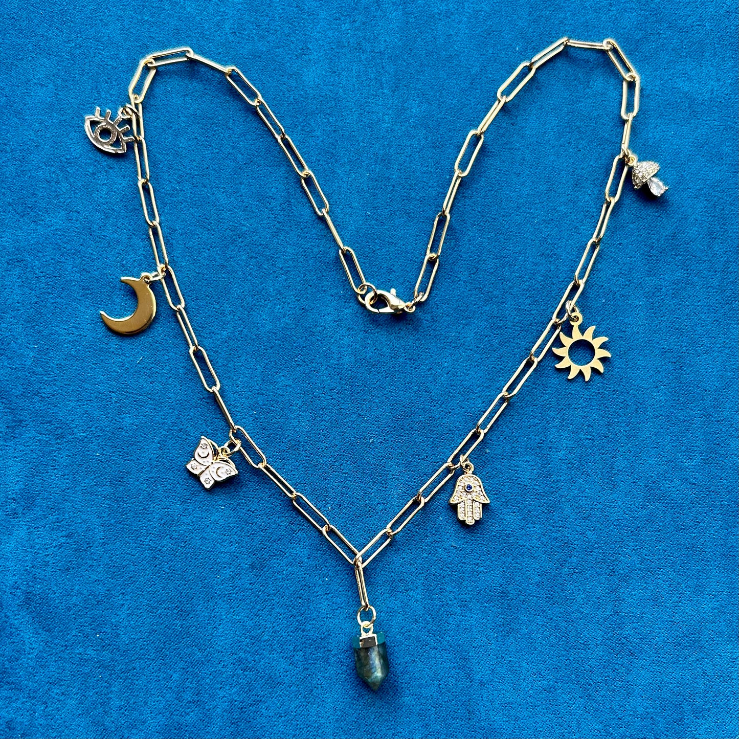 Labradorite Gold Charm Necklace