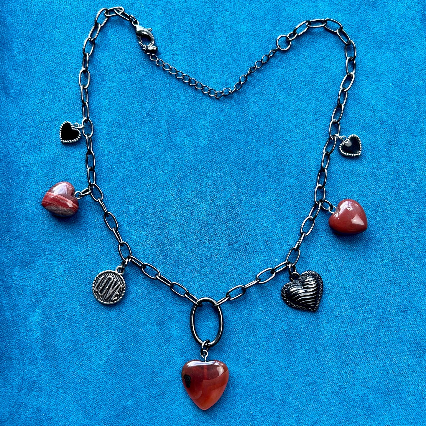 Carnelian and Red Jasper Heart Charmed Necklace