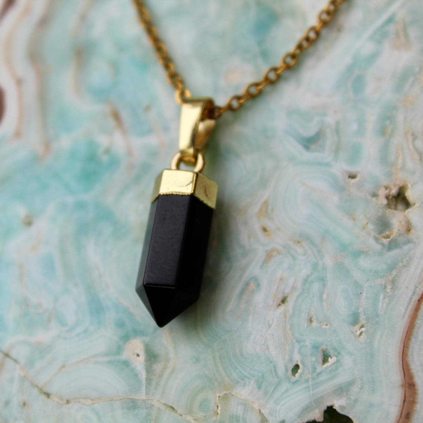 Obsidian Gold Pendant Necklace