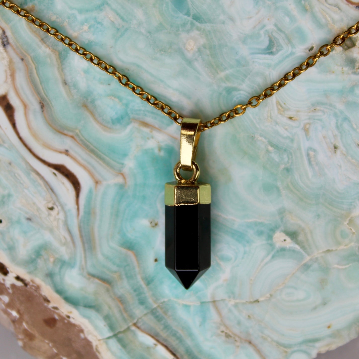 Obsidian Gold Pendant Necklace