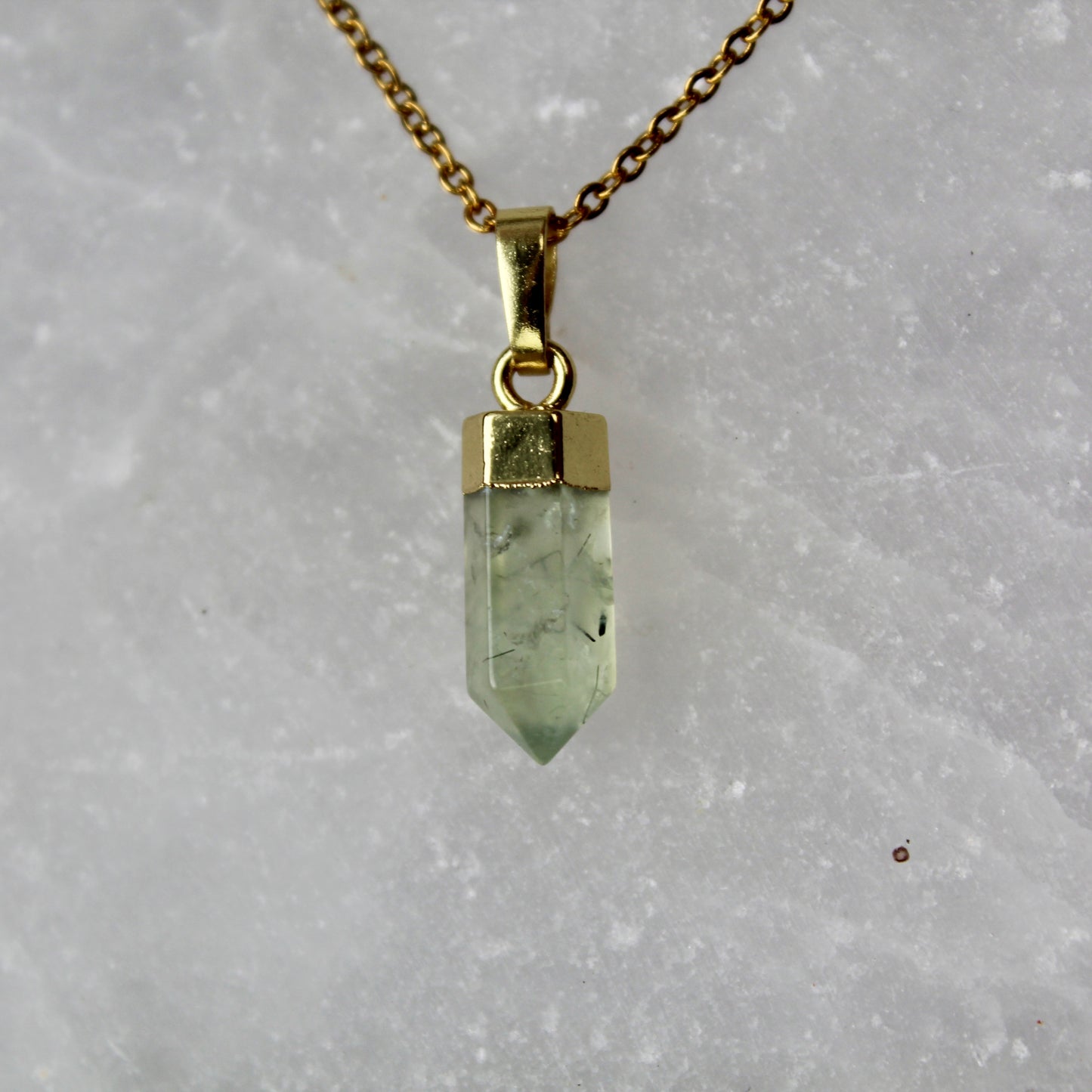 Prehnite Gold Pendant Necklace