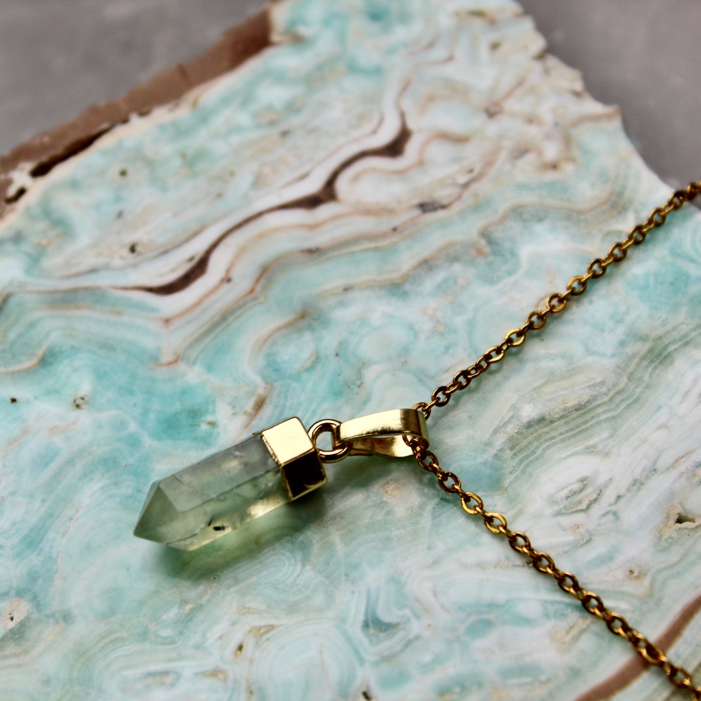 Prehnite Gold Pendant Necklace