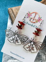 Amber and Pyrite Moth Dangling Earrings