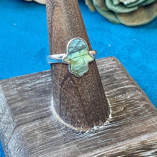 Labradorite Hamsa Hand Ring Size 8