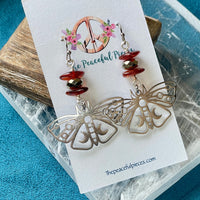 Amber and Pyrite Moth Dangling Earrings