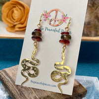 Amber and Smoky Quartz Dangling Snake Earrings