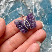 Lepidolite Butterfly Necklace - Silver Wrapped