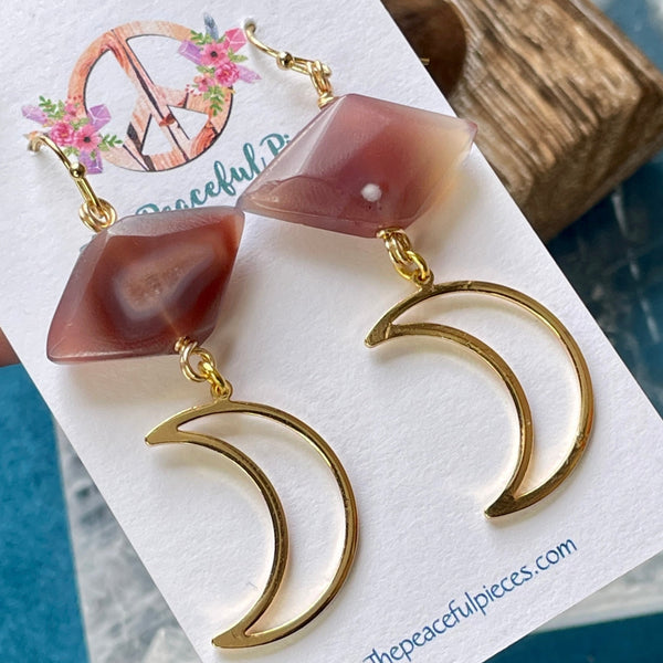 Carnelian Moon Dangling Earrings