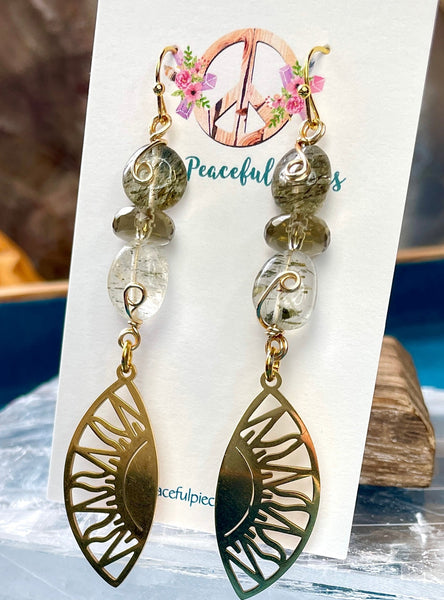 Smoky Quartz and Garden Quartz Dangling Sun Earrings