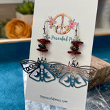 Amber and Pyrite Moth Dangling Earrings