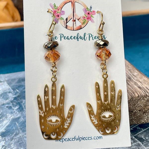 Pyrite Palmistry Hand Dangling Earrings