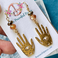 Pyrite Palmistry Hand Dangling Earrings
