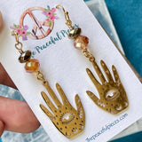 Pyrite Palmistry Hand Dangling Earrings