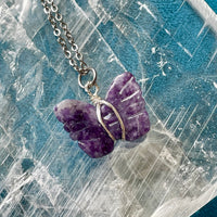 Lepidolite Butterfly Necklace - Silver Wrapped