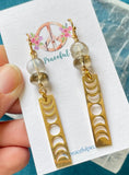 Smoky Quartz and Garden Quartz Dangling Moon Phase Earrings