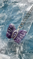 Lepidolite Butterfly Necklace - Silver Wrapped