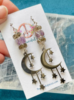 Smoky Quartz and Amethyst Dangling Moon Earrings