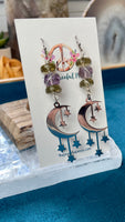 Smoky Quartz and Amethyst Dangling Moon Earrings
