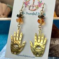 Pyrite Palmistry Hand Dangling Earrings