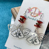 Amber and Pyrite Moth Dangling Earrings