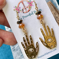 Pyrite Palmistry Hand Dangling Earrings