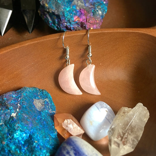 Rose Quartz Moon Earrings