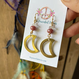 Herkimer Diamond Dangling Moon Earrings