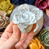 Standing Howlite Rose Carving