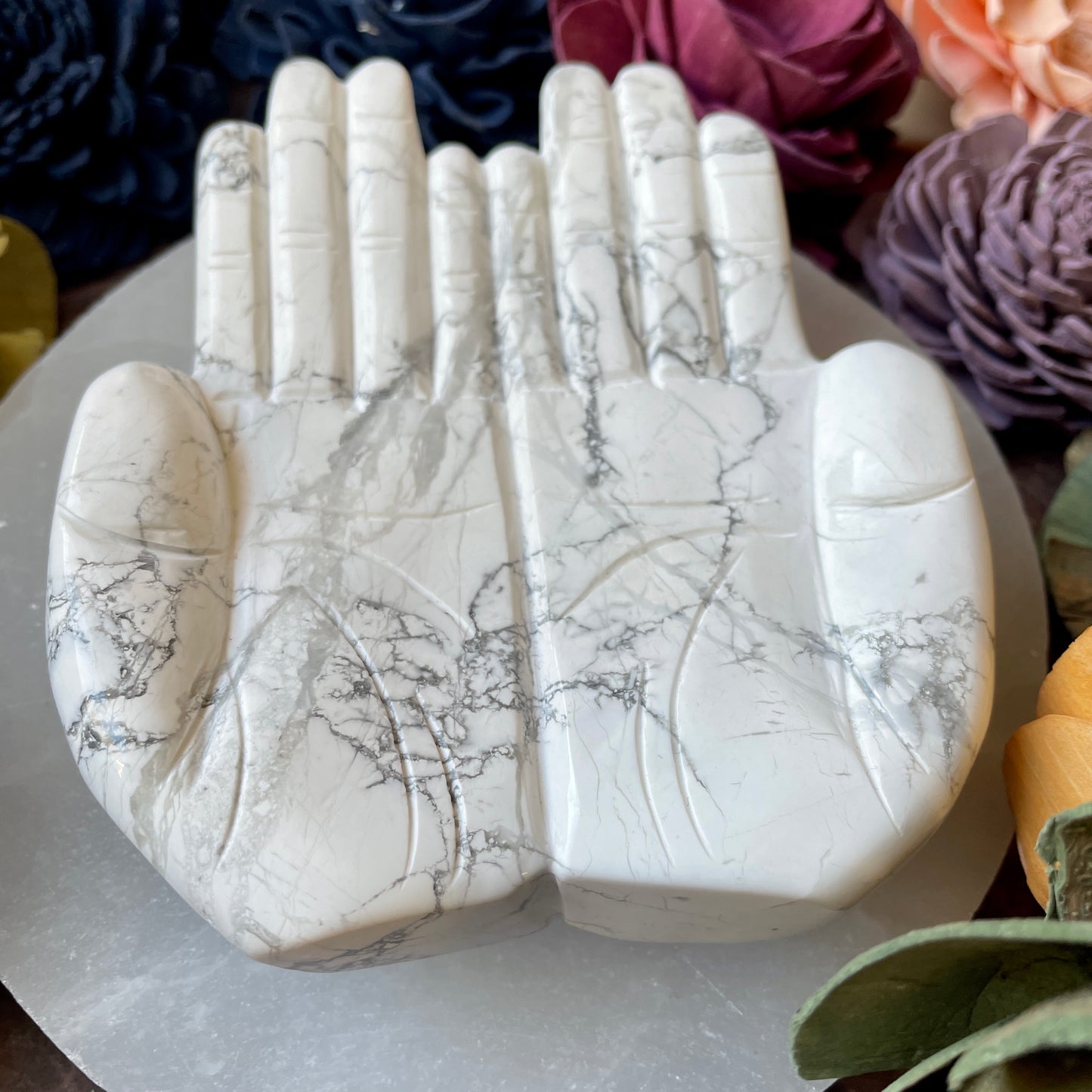 Howlite Carved Hand Bowl