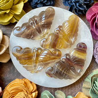 Yellow Fluorite Moth Carving