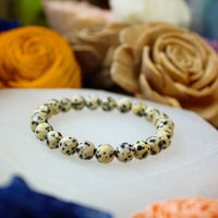 Dalmatian Jasper faceted 8mm beaded bracelet