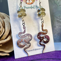 Smoky Quartz Snake Moon Phase Dangling Earrings