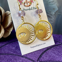 Amethyst Dangling Moon/Sun/Eye Earrings
