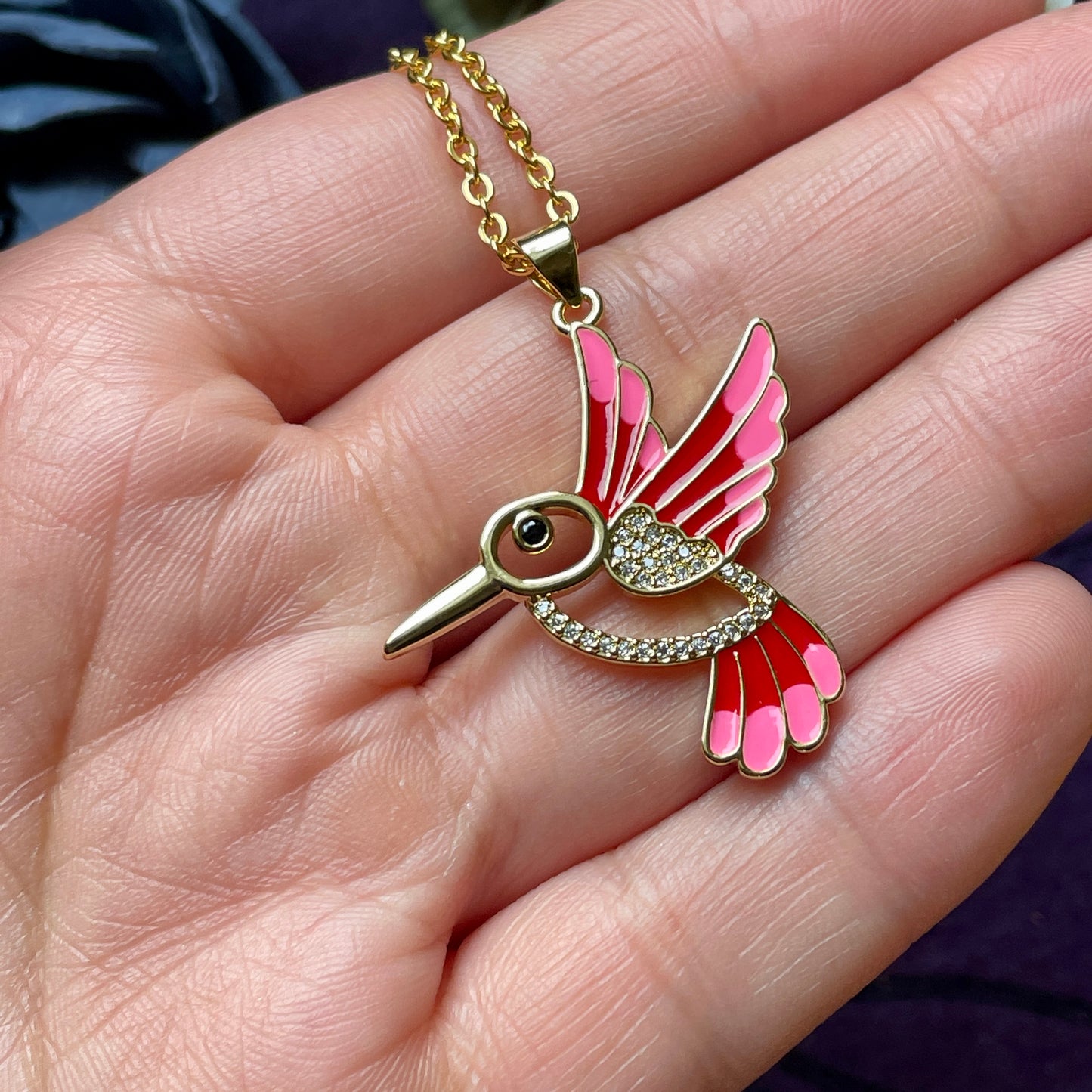 Gold Hummingbird Charm Necklace