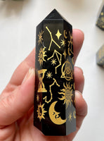 Celestial Etched Obsidian Tower Point