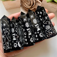 Celestial Etched Obsidian Tower Point