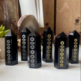 7 Chakra Etched Obsidian Tower Point