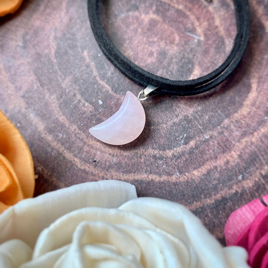 Small Rose Quartz Moon Necklace