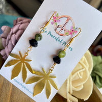 Green Jade Dangling Marijuana Leaf Earrings