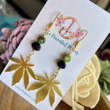 Green Jade Dangling Marijuana Leaf Earrings